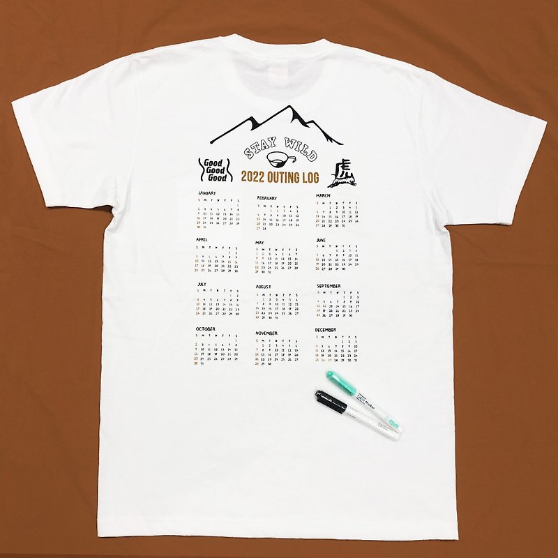 2022虎年年曆 Outing Log手工絲印T恤 (送紀錄筆兩支) 可訂製 - 中性衛衣/T 恤 - 棉．麻 白色
