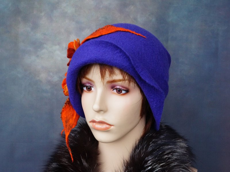 Wool Hats & Caps Blue - designer hat,women hat,hat,cloche hat,felt hat,fashion hat,felt hat,furfelt,hats