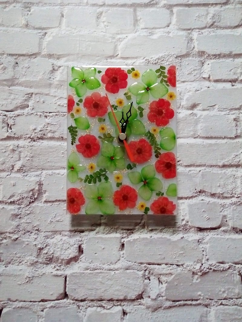Dry Flowers, Pressed Flowers, Flowers Wall Clock, Spring color - Clocks - Acrylic Multicolor