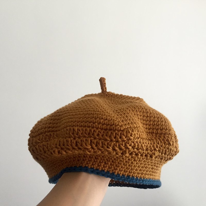 両面手作りのかぎ針編みのベレー帽|オーガニックコットン糸|マスタードイエロー|パーソナライズされたアクセサリー| - 帽子 - コットン・麻 イエロー