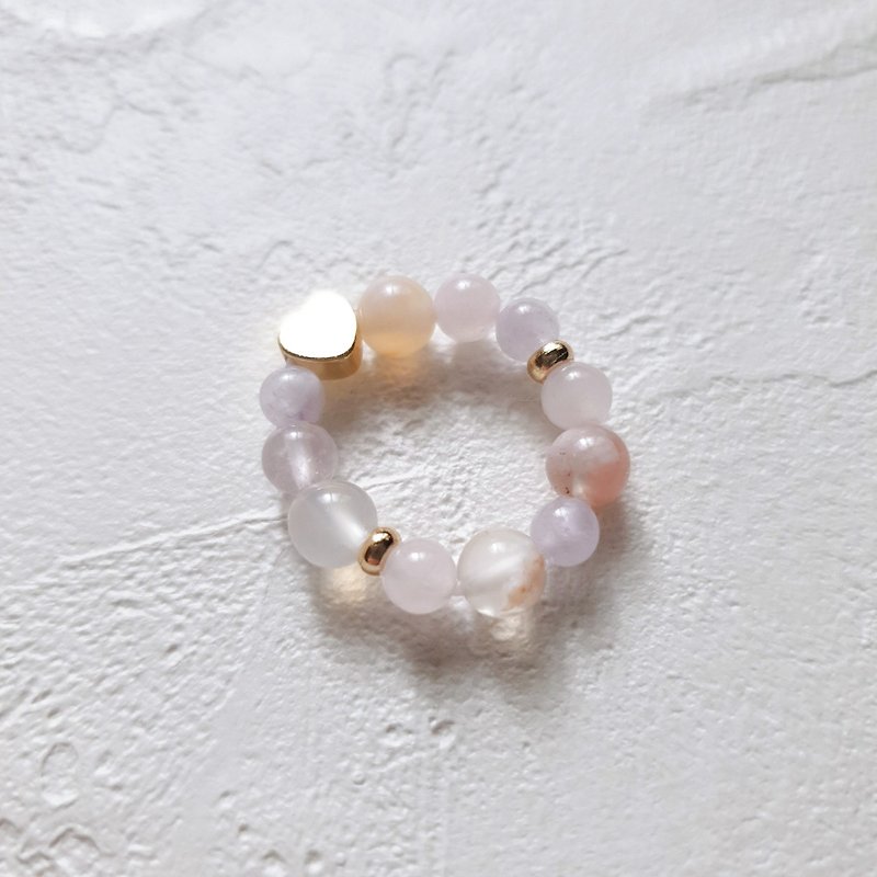Peach-colored unrequited love natural crystal stone tail ring (cherry blossom agate, rose quartz, 3A lavender amethyst) peaceful marriage - แหวนทั่วไป - คริสตัล สีส้ม
