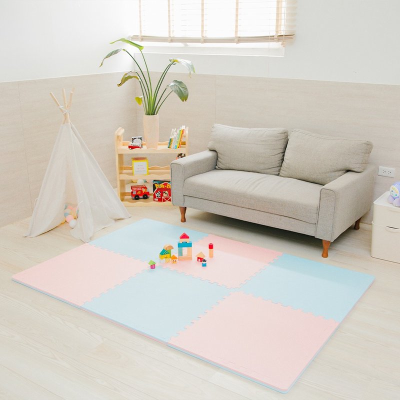 Macaron two-color floor mat bag set | thickness 2cm | pink & sky blue | 6 pieces into - Crawling Pads & Play Mats - Resin Pink