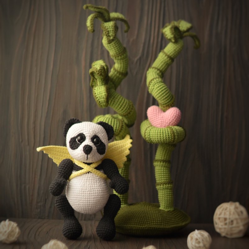 Panda and Bamboo crochet pattern, amigurumi panda bear, pdf, pattern on English - Logo 設計/圖案設計 - 其他材質 