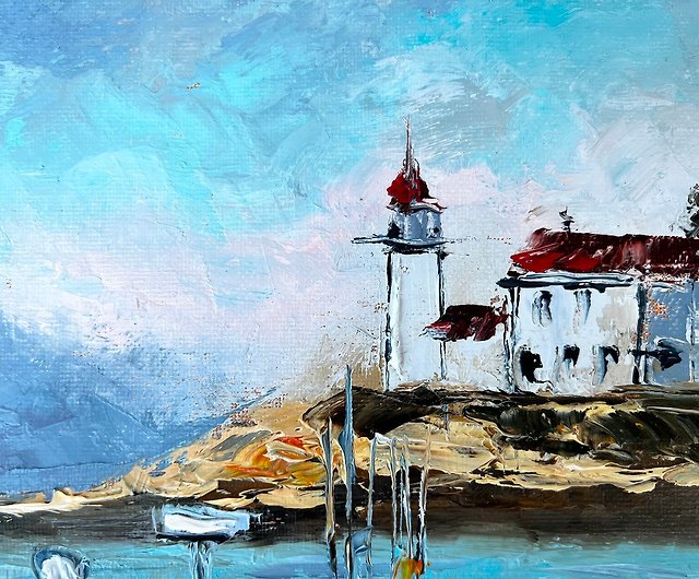 Boat Ship Canvas Wall Art, Yellow Orange Ocean Lighthouse Reflection 3 –  Dwallart