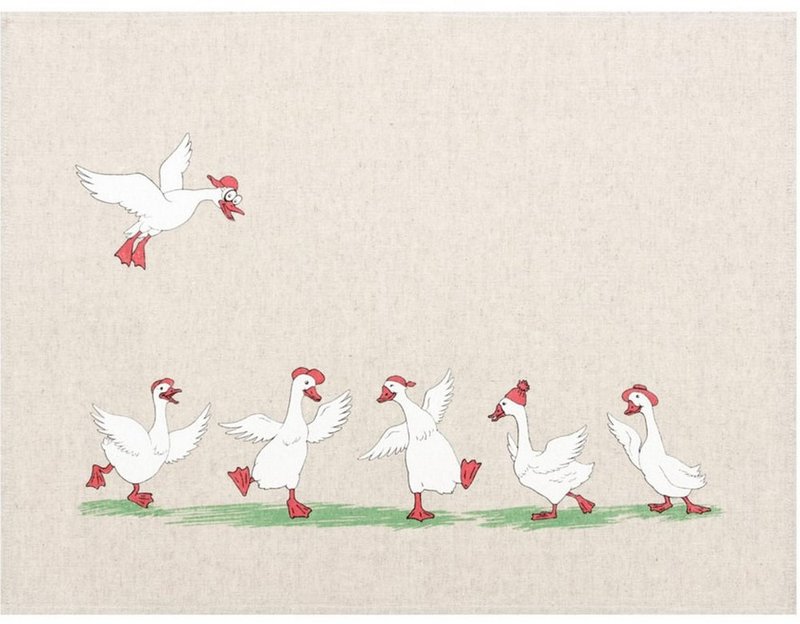 Jacquard Linen towel 3 IN SET Linen Tea towel geese drawings  Farmhouse - ผ้าขนหนู - ลินิน สีเทา