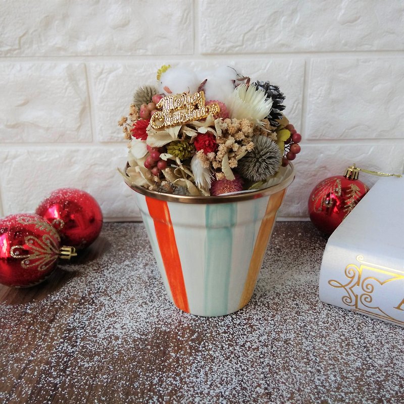 聖誕節彩色條紋琺瑯花盆禮盒 附聖誕包裝 - 擺飾/家飾品 - 琺瑯 多色