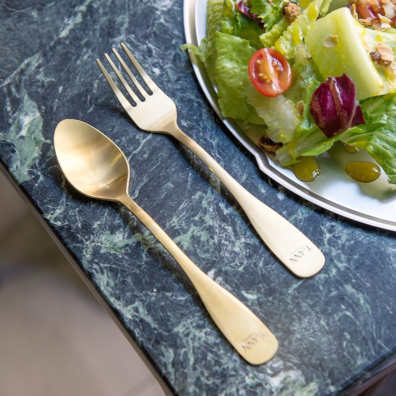 TiSet Titanium Fork & Spoon Set (Gold) - Cutlery & Flatware - Other Metals Gold