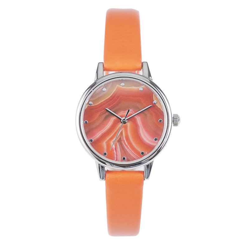 Orange Agate Pattern Watch Orange Straps Free shipping worldwide - นาฬิกาผู้หญิง - โลหะ สีส้ม