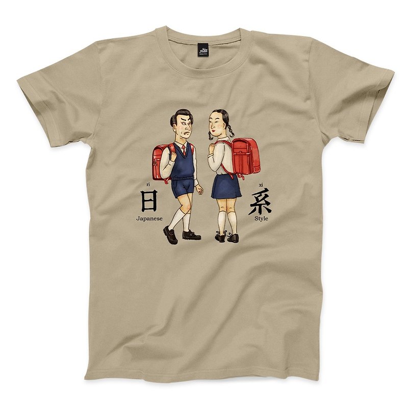 日系 - 卡其 - 中性版T恤 - 男 T 恤 - 棉．麻 卡其色