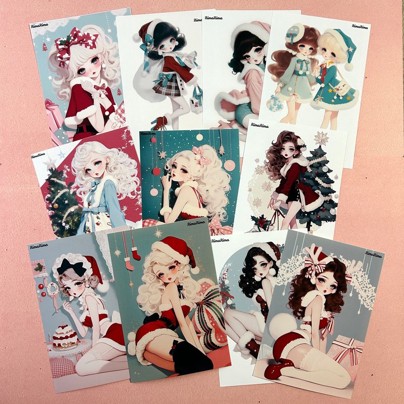 RimaRimaオリジナルシール クリスマス レトロガール シールセット Christmas Retro girl 〜りまりま - 貼紙 - 紙 