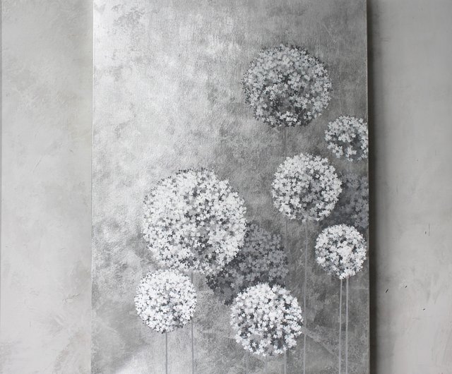 アリウムの絵画 |シルバーの花の絵画 |シルバーの絵画 | 灰色の花の