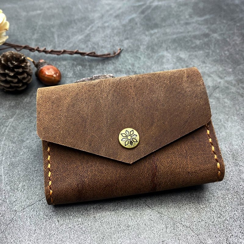 U6.JP6 Handmade Leather Goods - Pure Hand Sewn Imported Cowhide (20220405-1) Simple Coin Purse - Coin Purses - Genuine Leather Brown