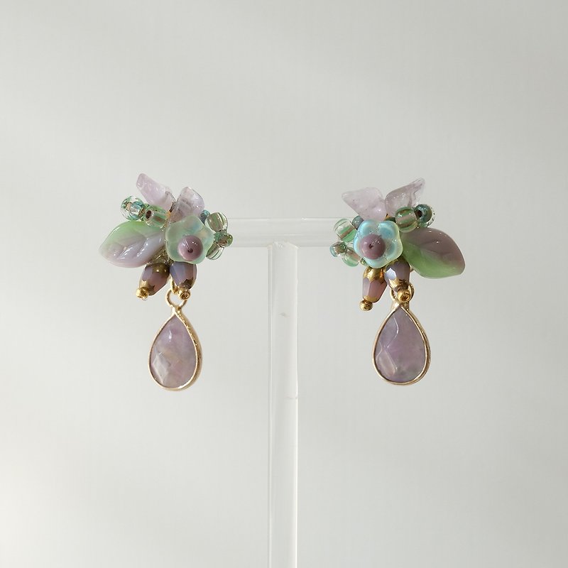 Flourishing Flower Earrings - Purple Clouds, Earrings Clip - Earrings & Clip-ons - Glass Purple