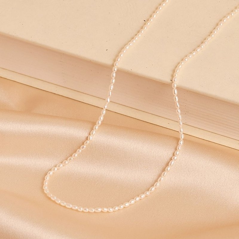 【Eir Series】Mily Pearl Necklace Pure Pearl Rice Grain Pearl Necklace - Necklaces - Pearl White