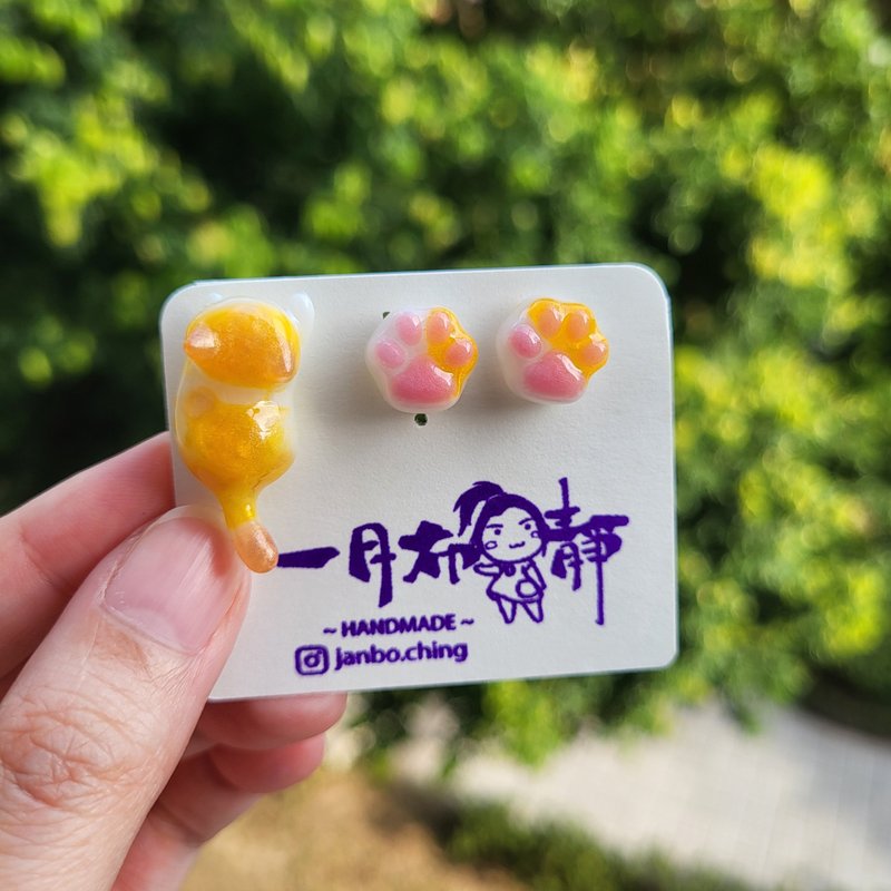 橘白喵喵耳環 - 耳環/耳夾 - 樹脂 