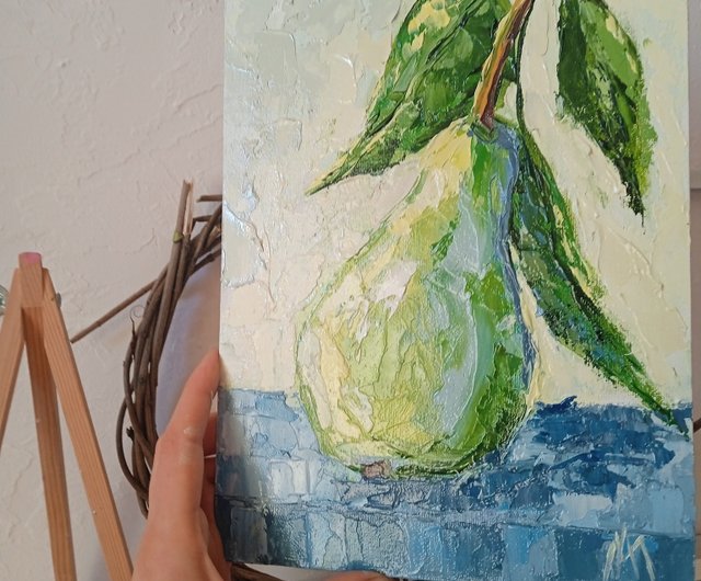 絵画　油絵　原画　一点物　北欧　フルーツ　洋梨　グリーン　SM 楽天市場】絵画 油彩画 F6号 五つの洋梨 ジョイス 手描き 額付き