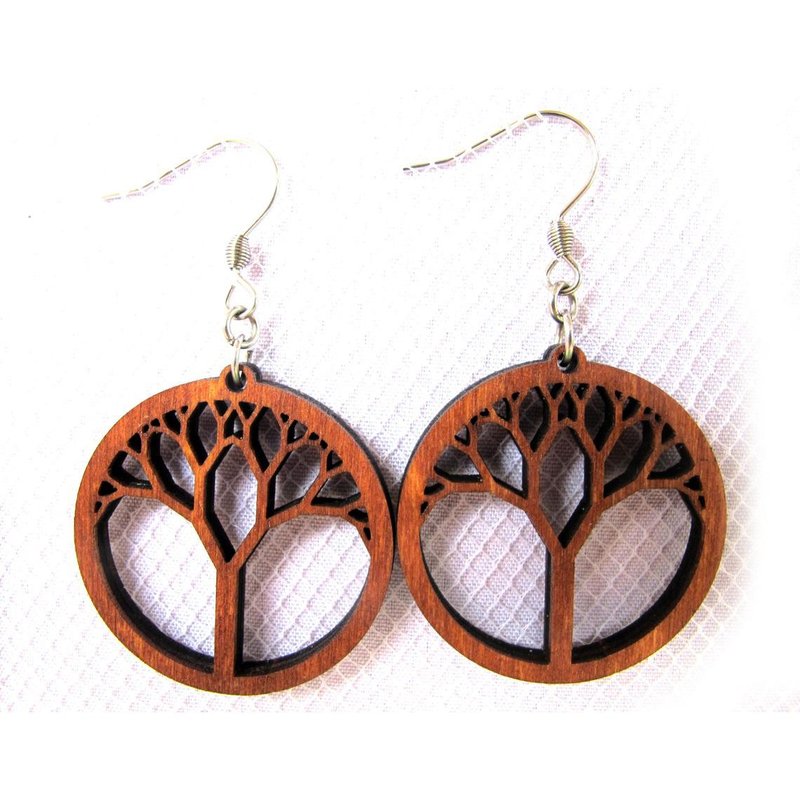 Tree of Life - Wooden earrings - ต่างหู - ไม้ สีนำ้ตาล