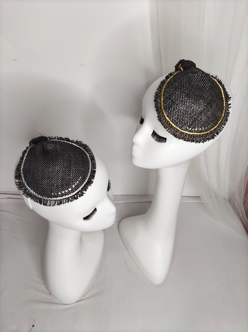 Don-Ya Mi Fashion banquet style hair accessories, silk embroidery and diamond accessories, small top hat, customized by niche designers - เครื่องประดับผม - ผ้าฝ้าย/ผ้าลินิน สีดำ
