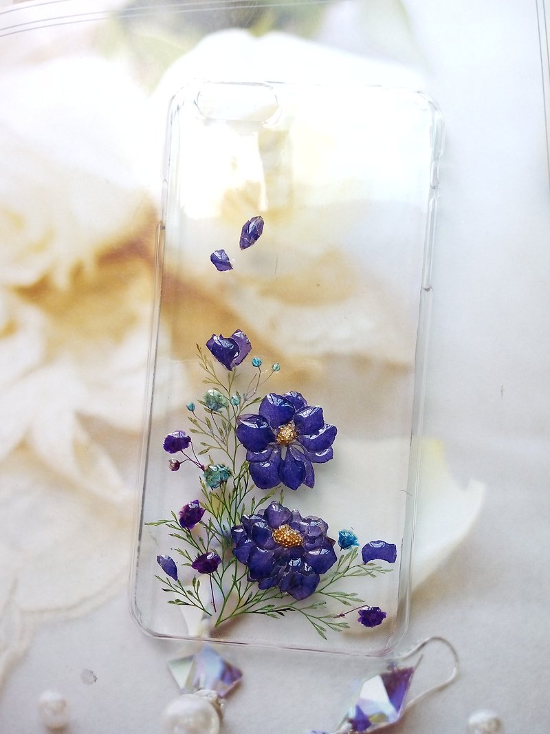 Annysワークショップ手作り押し花携帯電話保護ケース、iPhone6plus、立体本物の花保護ケース - スマホケース - プラスチック ブルー