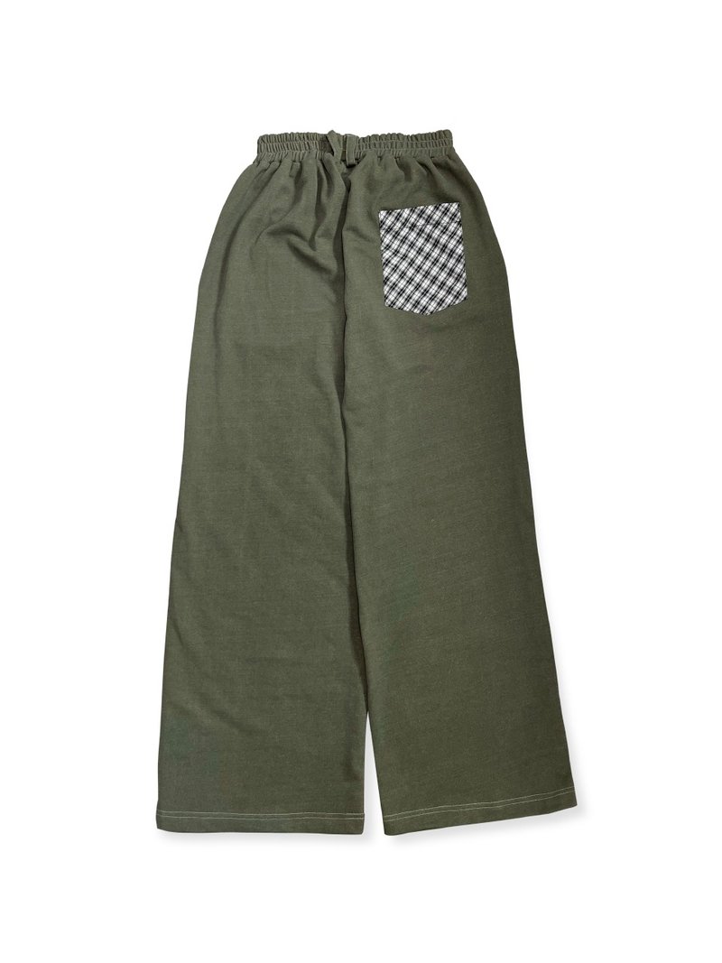 KHAKI CHECK SWEAT PANTS - 中性長褲/短褲 - 棉．麻 卡其色