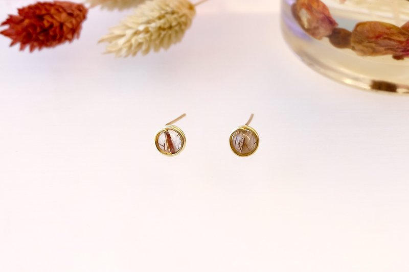 . Hand made earrings. Rutilated quartz hair crystal Clip-On/ ear pin gold - Earrings & Clip-ons - Gemstone Gold