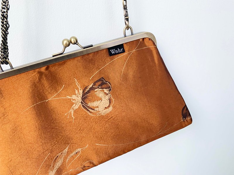 Orange clasp frame bag/with chain/ cosmetic bag - กระเป๋าแมสเซนเจอร์ - ผ้าฝ้าย/ผ้าลินิน สีส้ม
