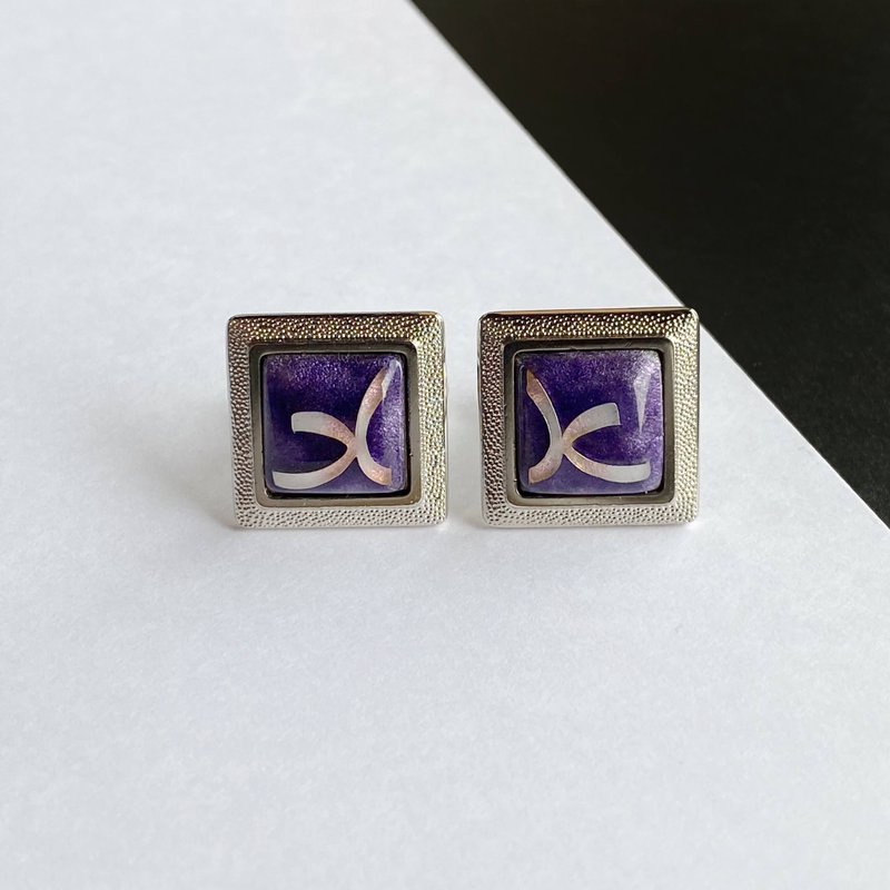 リボン【アメジスト Amethyst】 七宝焼のカフスボタン カフリンクス  純銀胎有線七宝 - 袖扣 - 其他材質 紫色