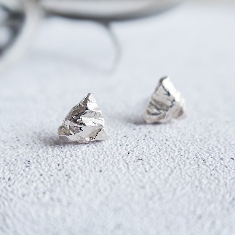 925純銀 三角 礦石 耳環  耳夾 一對 免費送禮包裝 - 耳環/耳夾 - 純銀 銀色
