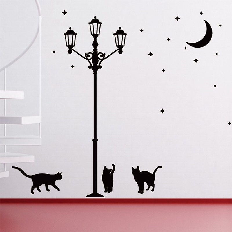 Smart Design 創意無痕壁貼◆ 路燈與貓咪 (8色) - 牆貼/牆身裝飾 - 紙 黑色