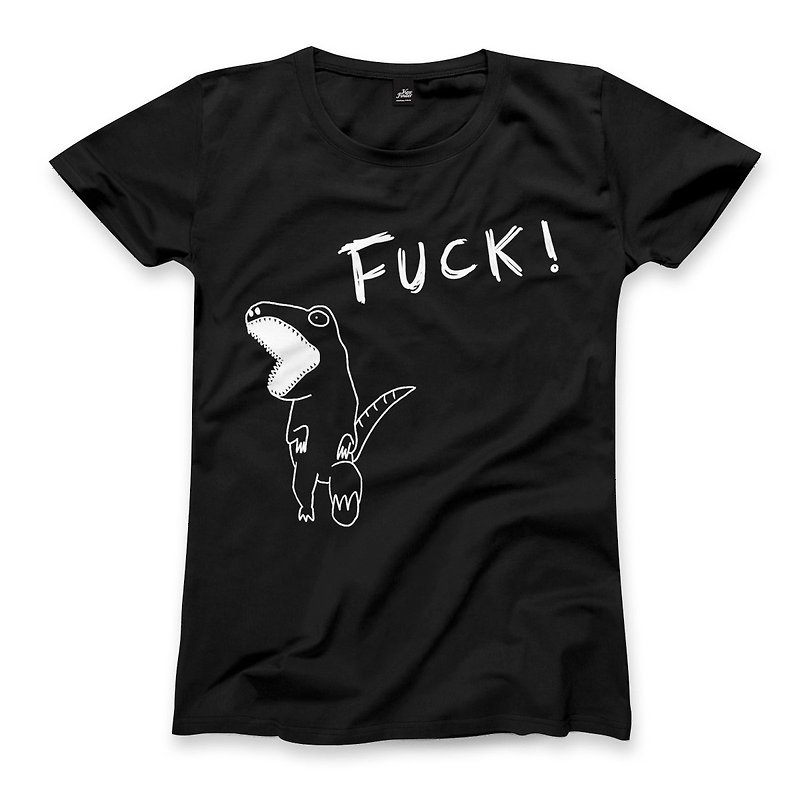 Shout Dinosaur - Black - Female T-shirt - เสื้อยืดผู้หญิง - ผ้าฝ้าย/ผ้าลินิน สีดำ