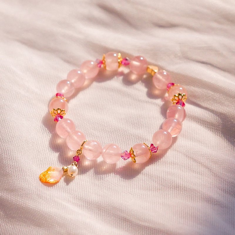 Maiden's Prayer Rose Quartz Bracelet (with detachable petal pendant) - Bracelets - Clay Pink