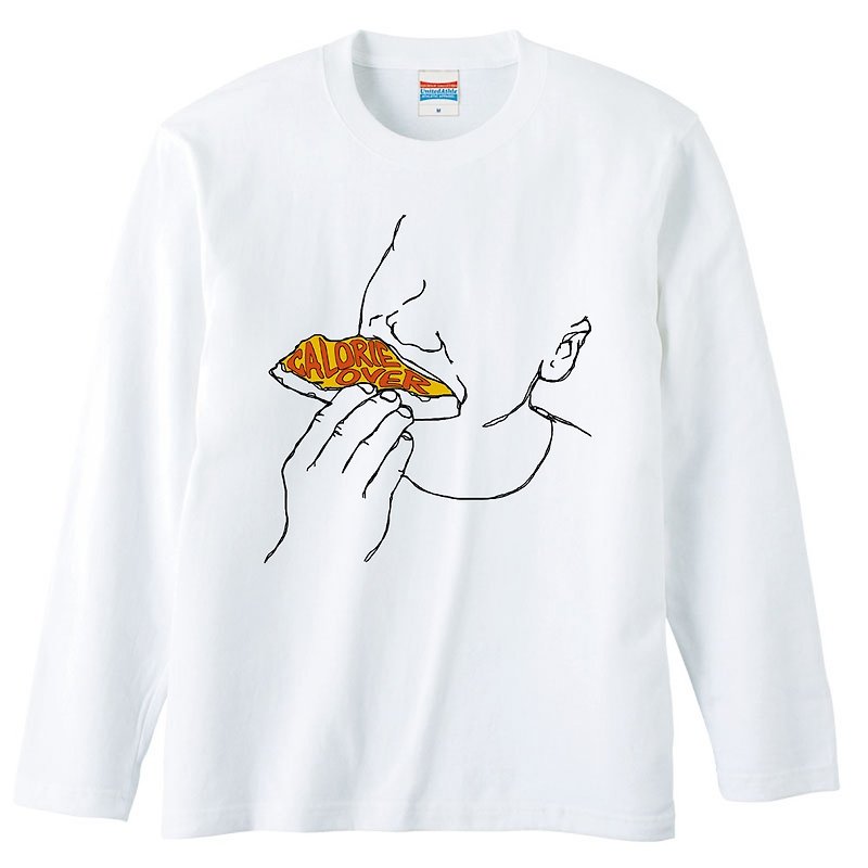 ロングスリーブTシャツ /  Calorie over 2 / pizza - Tシャツ メンズ - コットン・麻 ホワイト