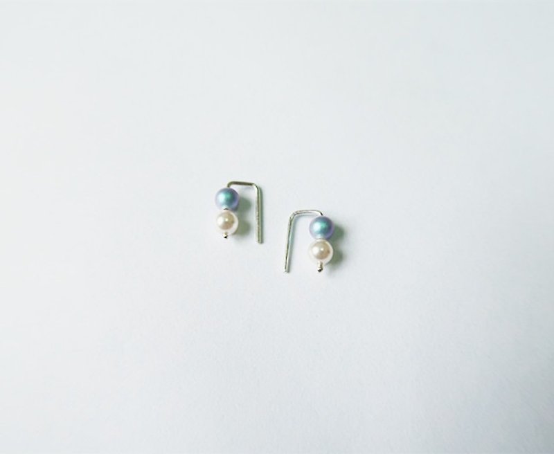 圓珠 耳環 藍白 925純銀 - 耳環/耳夾 - 純銀 多色