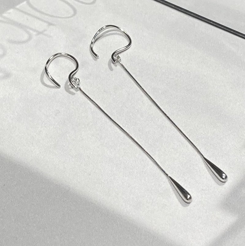 Rain Minimalist Water Drop Ear Bone Chain - Earrings & Clip-ons - Sterling Silver Silver