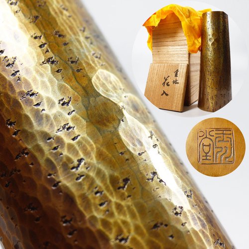 玉川堂　鎚起銅器　花瓶 日本古美術【玉川堂】鎚起銅器花入花器花瓶天然薌沉香檀香茶器香道具