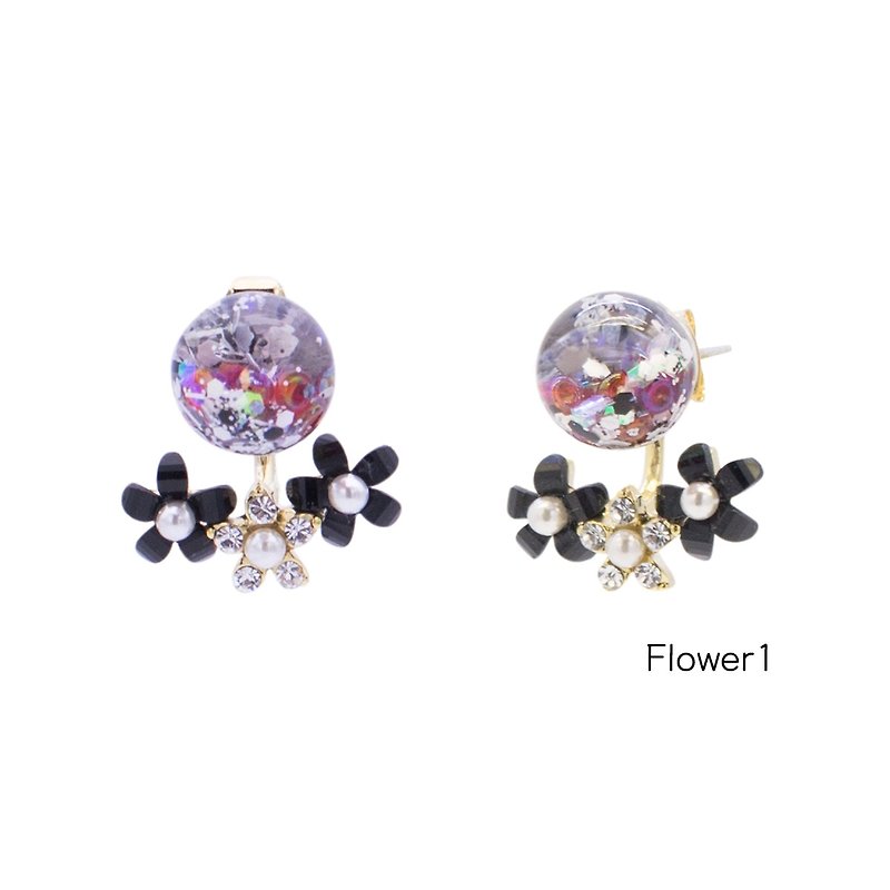 Flower 2Way Snowball Earrings - ต่างหู - แก้ว 