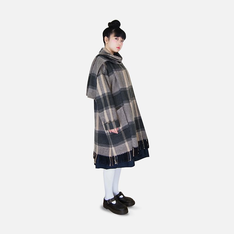 A‧PRANK: DOLLY :: retro styling with VINTAGE Shawl Collar wool large plaid fringed shawl jacket - Women's Casual & Functional Jackets - Cotton & Hemp 