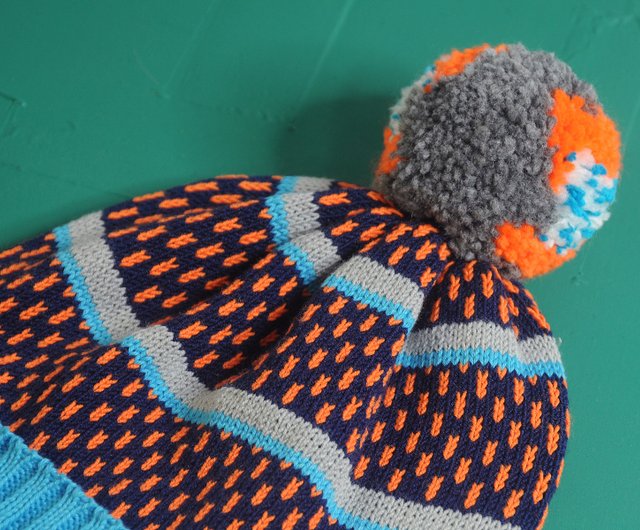 The Hat Depot Kids - Pom Pom Knit Stripe Beanie