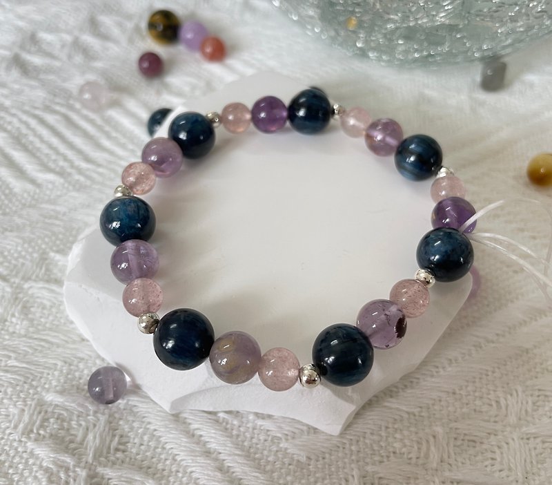 S925 sterling silver bracelet crystal bracelet design kyanite Stone ghost strawberry crystal lucky crystal - Bracelets - Crystal Multicolor