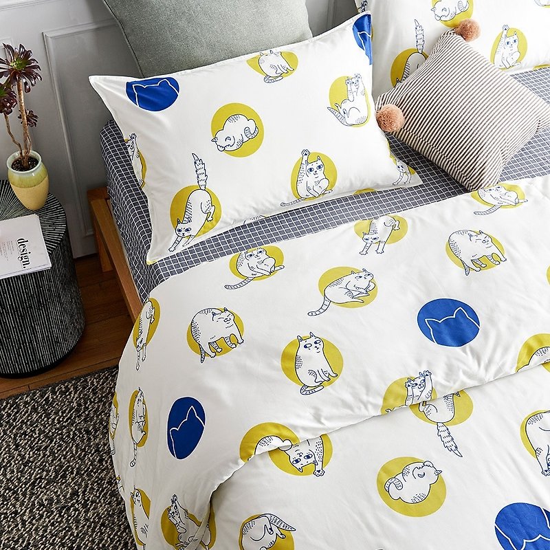 Circle Meow single double bed single/bed package hand-painted cat 40 cotton bedding pillowcase quilt cover sold separately - Bedding - Cotton & Hemp White