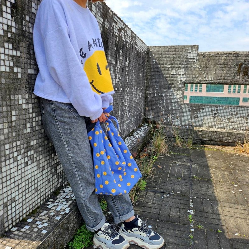 【 純手作】Smile 垮包 單掮包 腋下包 肩揹包 手提包 日本布 - 側背包/斜背包 - 棉．麻 藍色