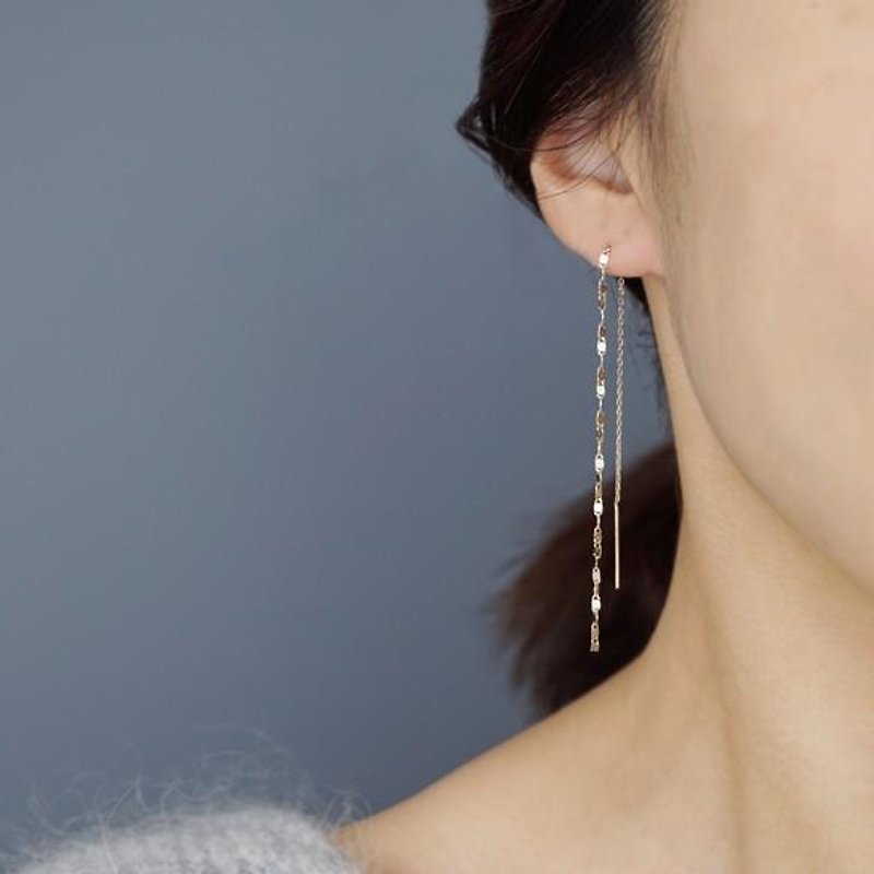 【SV925】 Design Chain Earrings 【Gold】 - Earrings & Clip-ons - Other Metals 