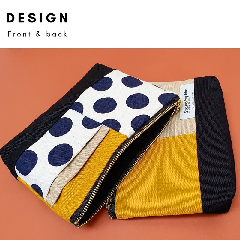 手拿包 Canvas pouch bag yellow color YKK zipper 化妝包/收納袋 - 皮夾/長短夾/錢包 - 棉．麻 多色