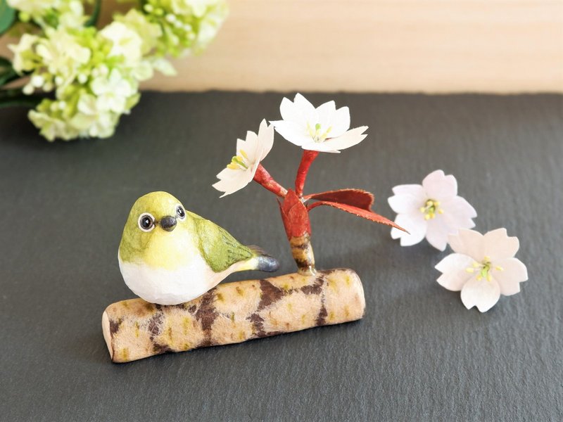 春天的裝飾、櫻花、雀櫻花、繡眼草和紙室內裝飾 - 擺飾/家飾品 - 黏土 綠色
