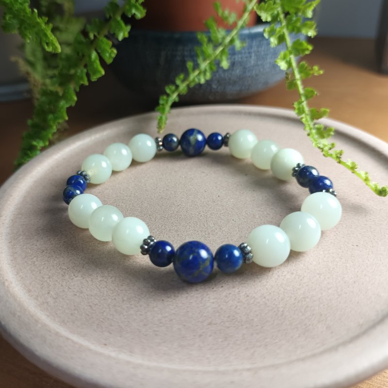 珠串設計手鍊 青金石+岫玉+925銀 - 手鍊/手環 - 玉石 藍色