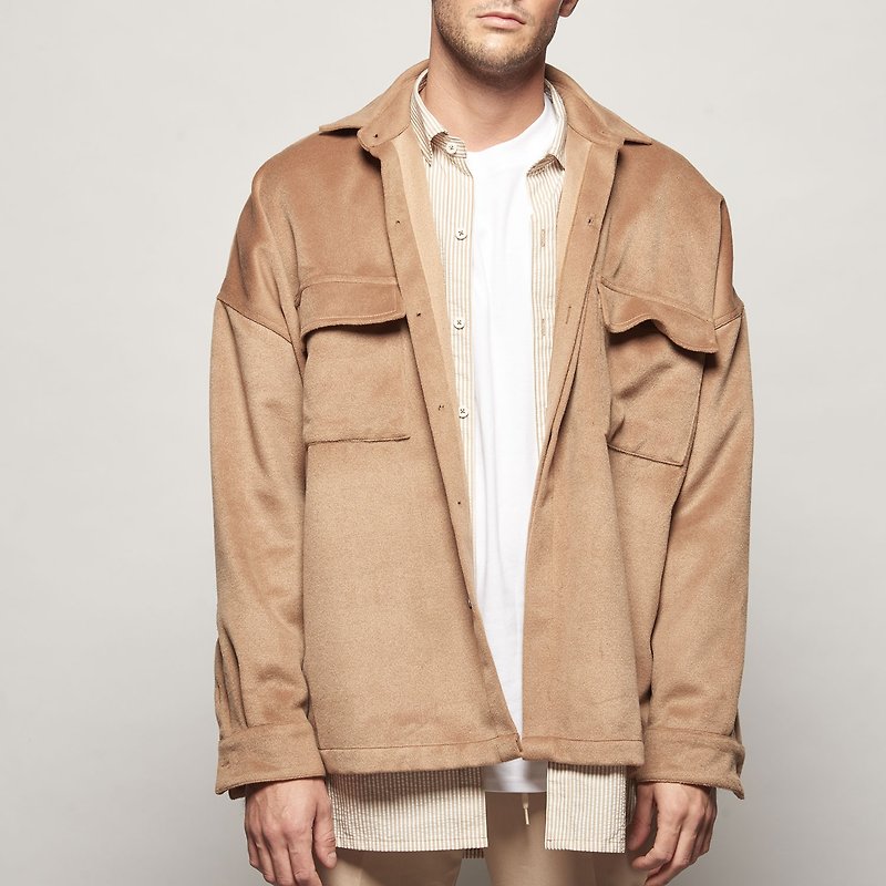 Stone@s Light Tan Jacket / camel wool blouse drop shoulder jacket oversize