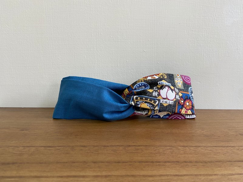 雙拼髮帶 / 50年代招牌彩色版 - 藍 - 髮箍/髮帶 - 棉．麻 藍色