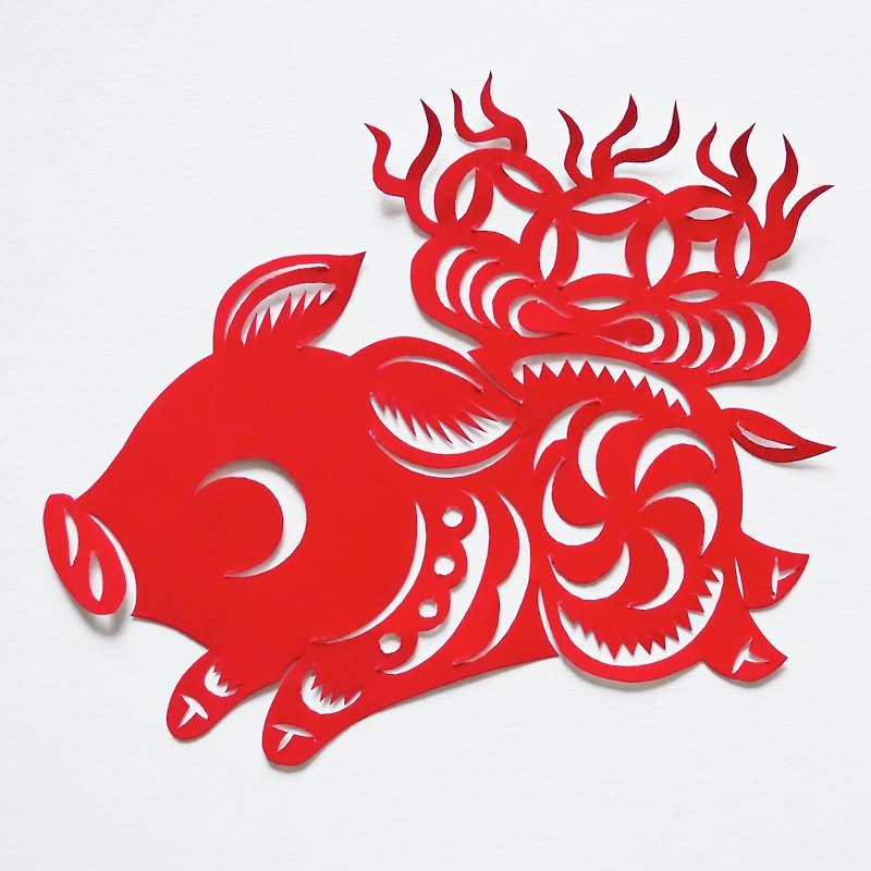 Kirigami Etoi Twelve Chinese Zodiac Wild Boar - โปสเตอร์ - กระดาษ สีแดง