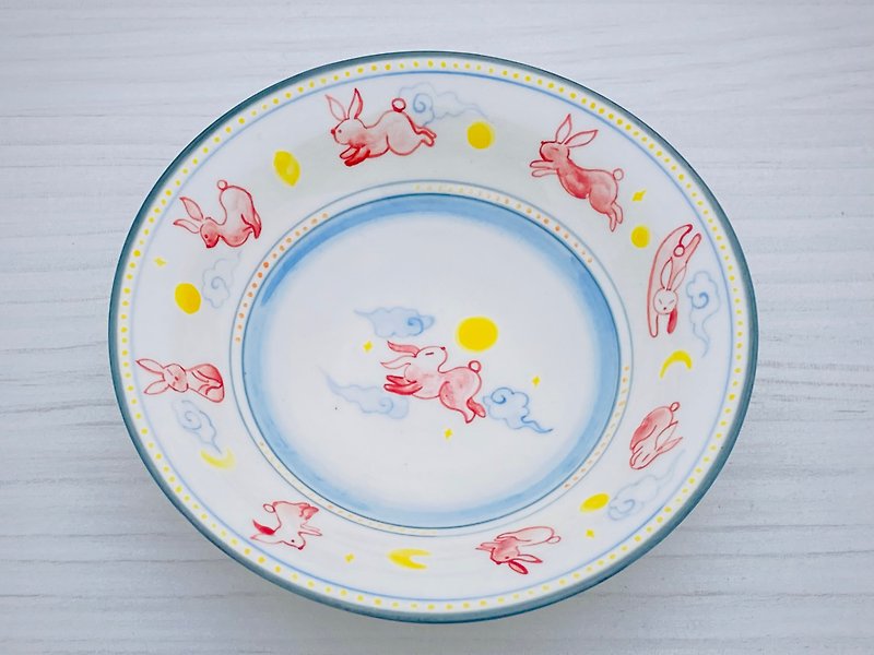 兔兒追月盤 - 盤子/餐盤 - 瓷 白色