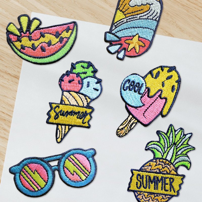 【刺繡布貼】夏日海灘 (六款) - 貼紙 - 繡線 